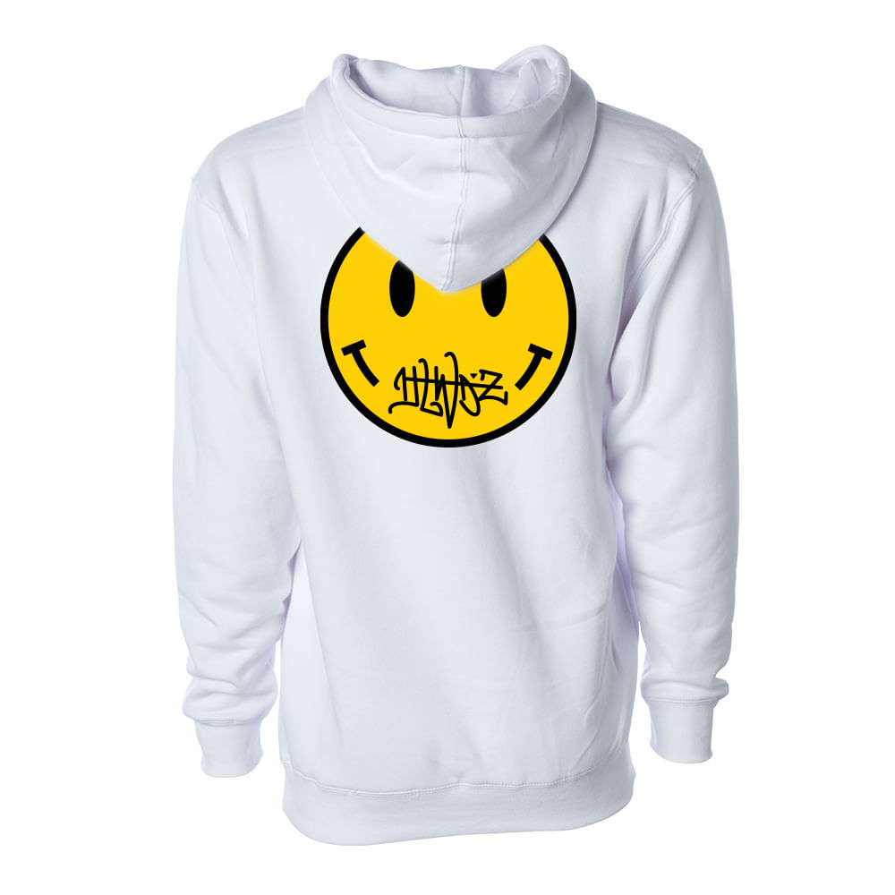 white smiley face moletom com capuz